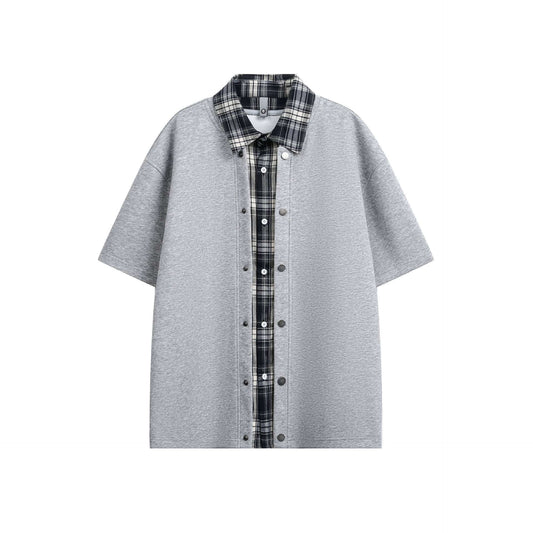 Two-Piece Plaid Patchwork Polo Short Sleeve