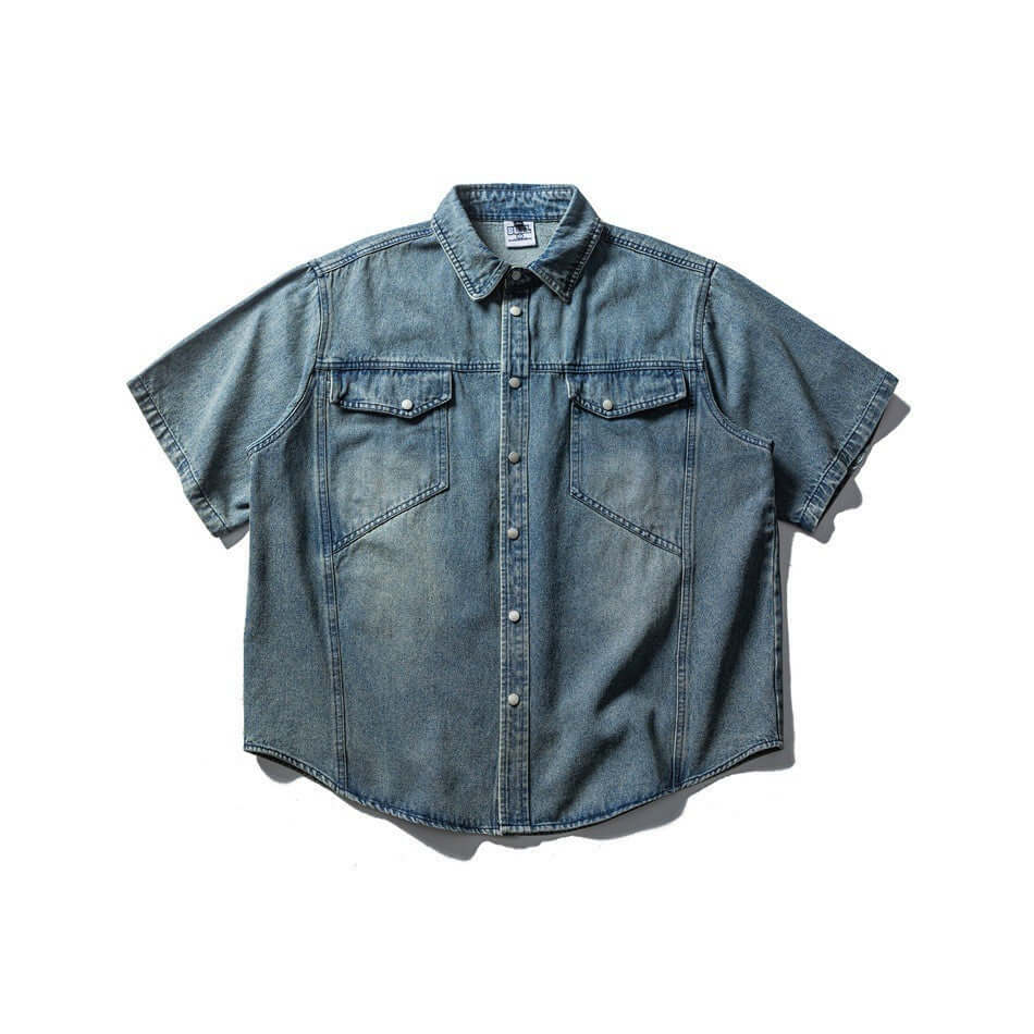 Denim Loose Fit Short Sleeve Shirt Button Up