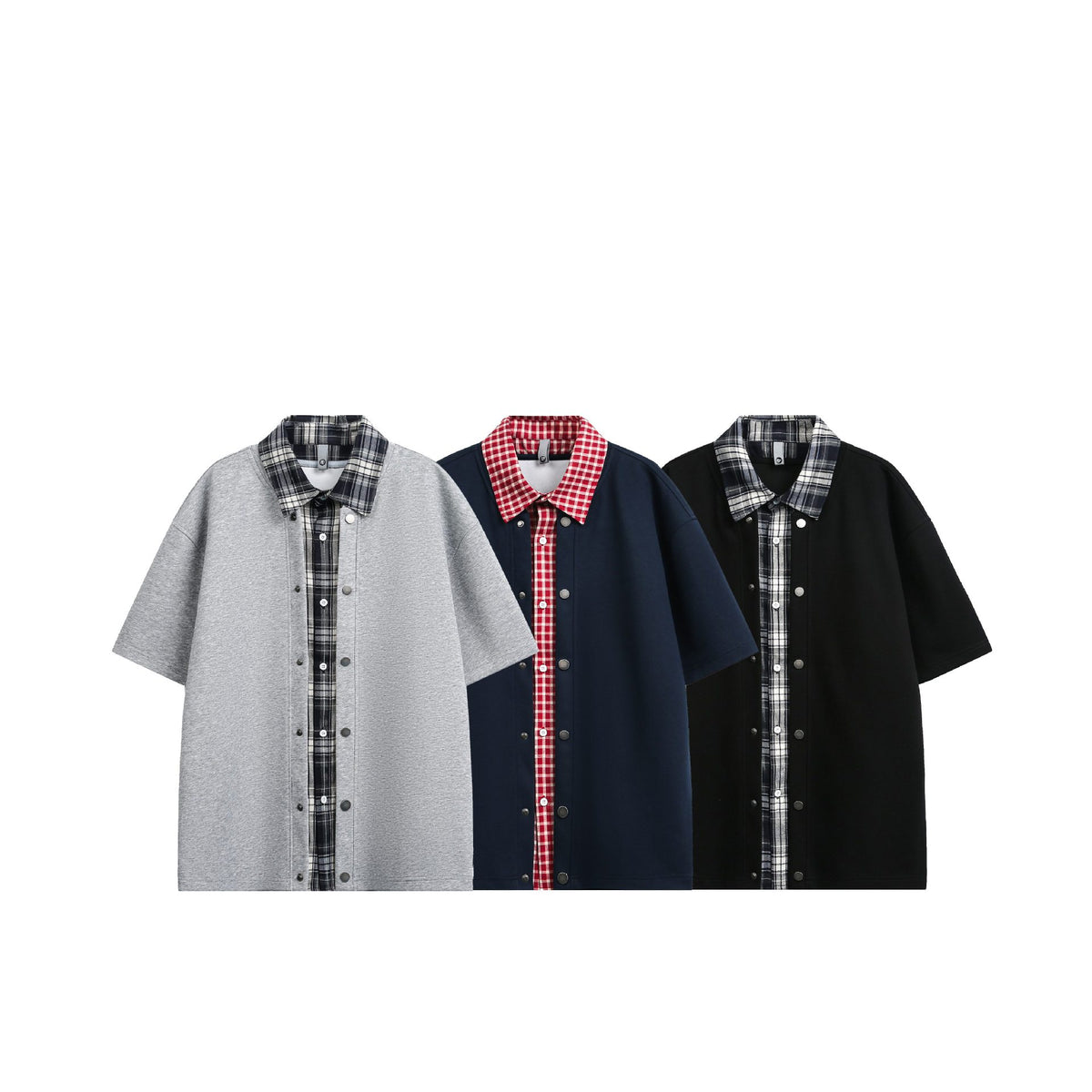 Two-Piece Plaid Patchwork Polo Short Sleeve