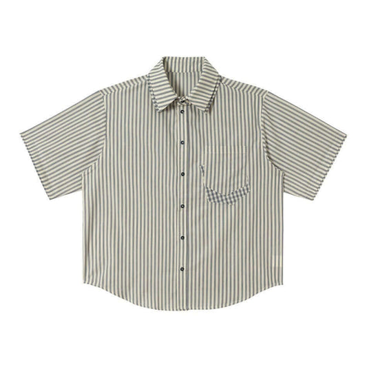 Striped double-layer collar short sleeve Button Up